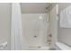 Clean bathroom with tub shower combo and white fixtures at 96 Abram Ct, Broadway, NC 27505