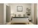 Bedroom with a white bed frame, green accents, and a small workspace at 0 Hanover Dr, Sanford, NC 27330
