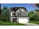 Two story home with gray siding, stone accents, and two car garage at 1073 Channel Drop Lp, Zebulon, NC 27597