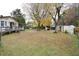 Large backyard with mature trees and storage shed at 124 Jack Bennett Rd, Chapel Hill, NC 27517
