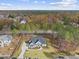 Aerial view of a new two-story home with a gray roof and stone accents, situated on a spacious lot with landscaping at 2637 Trifle Ln, Wake Forest, NC 27587