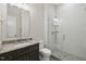 Clean bathroom with walk-in shower, vanity with granite countertop at 2637 Trifle Ln, Wake Forest, NC 27587