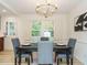 Dining room with a chandelier and view of the backyard at 1217 Pond St, Cary, NC 27511