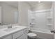 Bathroom with white vanity, toilet and shower/tub combo at 319 Travelers Ct, Mebane, NC 27302