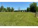 Large grassy pasture with distant trees and a chain link fence at 4216 New Hill Holleman Rd, New Hill, NC 27562