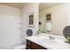 Clean bathroom with a tub, shower, and modern vanity at 100 Stratford Lakes Dr # 306, Durham, NC 27713