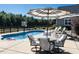 Relaxing pool area with patio furniture and umbrella, perfect for outdoor entertaining at 297 Denvale Dr, Selma, NC 27576