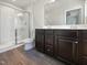 Bathroom with double vanity and walk-in shower at 901 Arnold Place Dr, Fuquay Varina, NC 27526