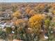 Aerial view of a residential neighborhood showcasing homes surrounded by fall foliage at 307 Bickett Blvd, Raleigh, NC 27608