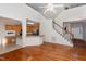 Spacious living room with hardwood floors and a view of the kitchen at 3100 Lariat Ridge Dr, Wake Forest, NC 27587