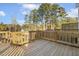 Spacious wooden deck with stairs, offering backyard access and treetop views at 408 Cherry St, Fuquay Varina, NC 27526