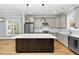 Modern kitchen with island, stainless steel appliances, and light gray cabinets at 423 Rose Ln, Raleigh, NC 27610