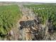 Aerial view of property showing wooded area and a pond at 2001 Wheelers Church Rd Rd, Hurdle Mills, NC 27541