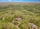 Aerial view of a house with pool, nestled in a wooded, upscale community at 32520 Archdale Dr, Chapel Hill, NC 27517