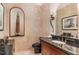 Elegant powder room with black toilet and vanity at 32520 Archdale Dr, Chapel Hill, NC 27517