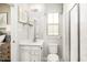 Small bathroom with a single vanity, toilet, and shower at 8913 Stratus St, Willow Springs, NC 27592