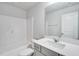 Clean bathroom, featuring a shower/tub combo and modern vanity at 143 S Finley Landing Pkwy # 76, Smithfield, NC 27577