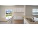 Modern kitchen features granite countertops, white cabinets, and sliding glass doors to backyard at 273 Hanging Elm Ln, Fuquay Varina, NC 27526
