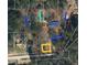 Aerial view of the property with highlighted areas and surrounding lots at 923 Sunny Ln, Raleigh, NC 27603