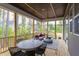 Screened porch with seating area, table, and wooded views at 9520 Wood River Dr, Zebulon, NC 27597