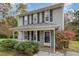 Front view of a gray two-story home with black shutters and a covered porch at 7 Albert Ct, Durham, NC 27713