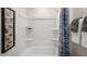 Modern bathroom with a shower, and decorative art at 447 Belgian Red Way, Wake Forest, NC 27587