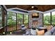 Relaxing screened porch with a stone fireplace and comfortable seating at 259 August Trce Dr, Pittsboro, NC 27312