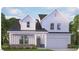 Two-story farmhouse style home with white siding, gray roof, and stone accents at 7537 Percussion Dr, Apex, NC 27539