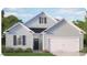 Two-story house with gray siding, dark gray shutters, and a two-car garage at 7541 Percussion Dr, Apex, NC 27539