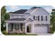 Two-story house with gray siding, stone accents, and a covered porch at 7561 Percussion Dr, Apex, NC 27539