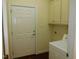 Laundry room with washer, dryer and built-in cabinets at 513 Port Dr, Henderson, NC 27537