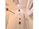 Double shower heads and marble tile in a luxurious shower at 5705 Katha Dr, Holly Springs, NC 27540