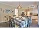 Bright dining area with a checkered tablecloth and a view of the kitchen at 340 Andrews Store Rd, Pittsboro, NC 27312