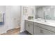 Double vanity bathroom with gray cabinets and a large shower at 5512 Henley Ridge Dr # 191, Graham, NC 27253