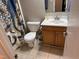 Clean bathroom with single sink vanity and shower/tub at 1307 Castalia Dr, Cary, NC 27513