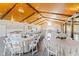 Large event barn interior with white tables and chairs, ready for a wedding or event at 3200 Bliss Trl, Stem, NC 27581