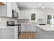 Modern kitchen featuring white cabinets, stainless steel appliances, and gray backsplash at 1917 B Essex Rd, Durham, NC 27704