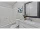 Clean bathroom with white vanity and a shower/tub combo at 97 Brent Wood Ct, Sanford, NC 27332