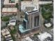 Aerial view of a modern high-rise building under construction, showcasing its sleek design at 400 W Main St # 2402, Durham, NC 27701