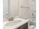 Bathroom with single vanity and a tub shower combo at 95 Quail Point Cir, Clayton, NC 27520