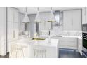 Elegant kitchen boasting white cabinets, gold accents, and a large marble countertop island at 817 Antoine Dr # 5, Durham, NC 27713