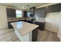 Modern kitchen with island and dark cabinets at 352 Chestnut Oak Ln, Lillington, NC 27546
