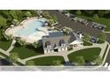 Community pool and clubhouse with surrounding parking lot and landscaping at 401 Shorthorn Dr, Wake Forest, NC 27587