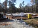 New home construction site showing the foundation and framing at 1329 Sanctuary Pond Dr, Raleigh, NC 27603