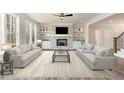 Spacious living room featuring a stone fireplace and built-in shelving at 600 Darian Woods Drive,, Holly Springs, NC 27540