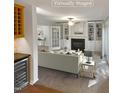 Virtually staged living room with fireplace and built-ins at 114 Canterfield Rd, Cary, NC 27513
