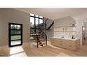 Modern entryway with floating staircase and built-in shelving at 2209 Paddstowe Main Way, Wake Forest, NC 27587