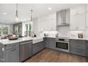Modern kitchen with gray cabinets, white countertops, and stainless steel appliances at 4047 Elk Creek Ln # 13, Raleigh, NC 27612