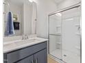 Modern bathroom with a large walk-in shower and vanity at 1510 Village Hall Ln # 44, Wake Forest, NC 27587