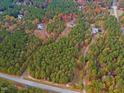 Aerial view of a residential area with wooded lots and homes at 120 Elsa Jane Ln, Pittsboro, NC 27312